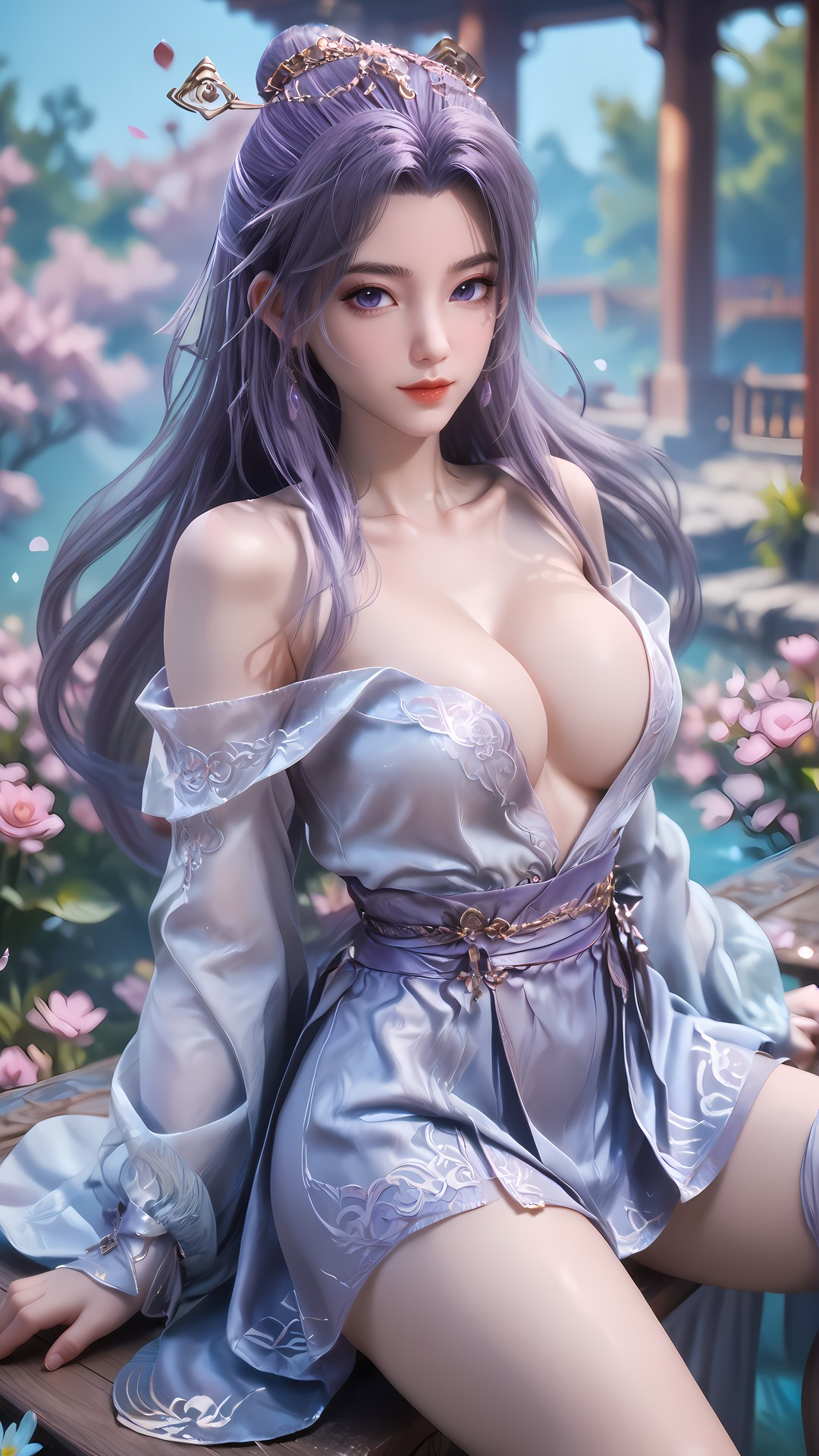 AI Nudes - 师兄啊师兄 云霄：紫发花园水景露穴图集 91P