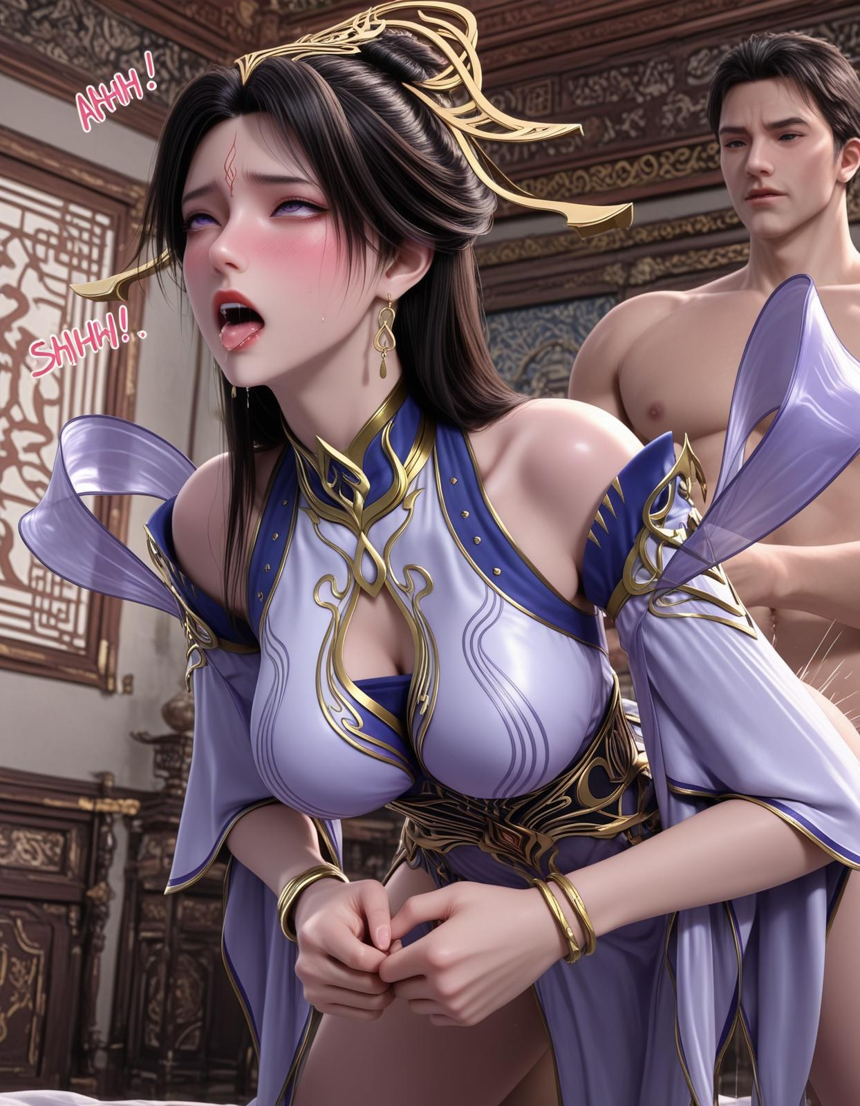 AI Porn - 楚萱儿：紫金宫装黑丝室内交合图集 160P