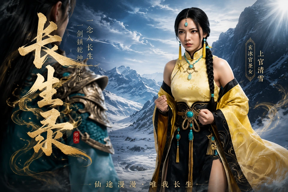 AI成人短剧《长生录》全集更新完毕 九十六岁废灵根老头的系统觉醒仙女双休长生之路AI短剧封面