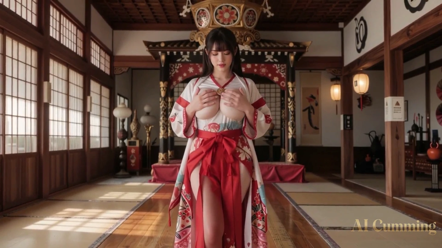丰满的日本女子穿着传统和服被武士强奸 AI generated